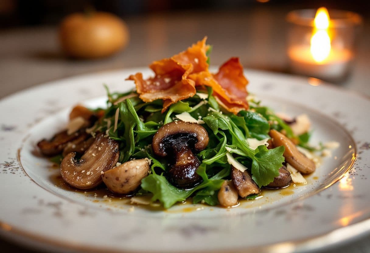 Arugula Salad with Pancetta and Mushrooms