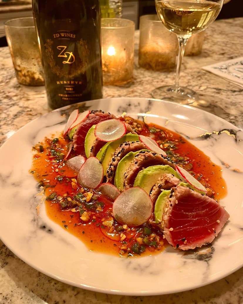 Jean Georges Ginger Marinated Tuna Ribbons with Avocado and Radish Modified