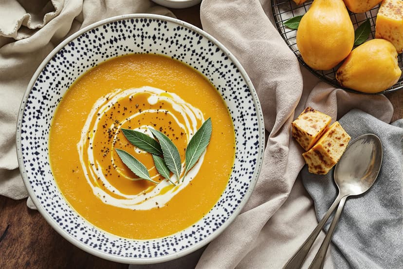 Roasted Butternut Squash Soup with Sage and Truffle Oil